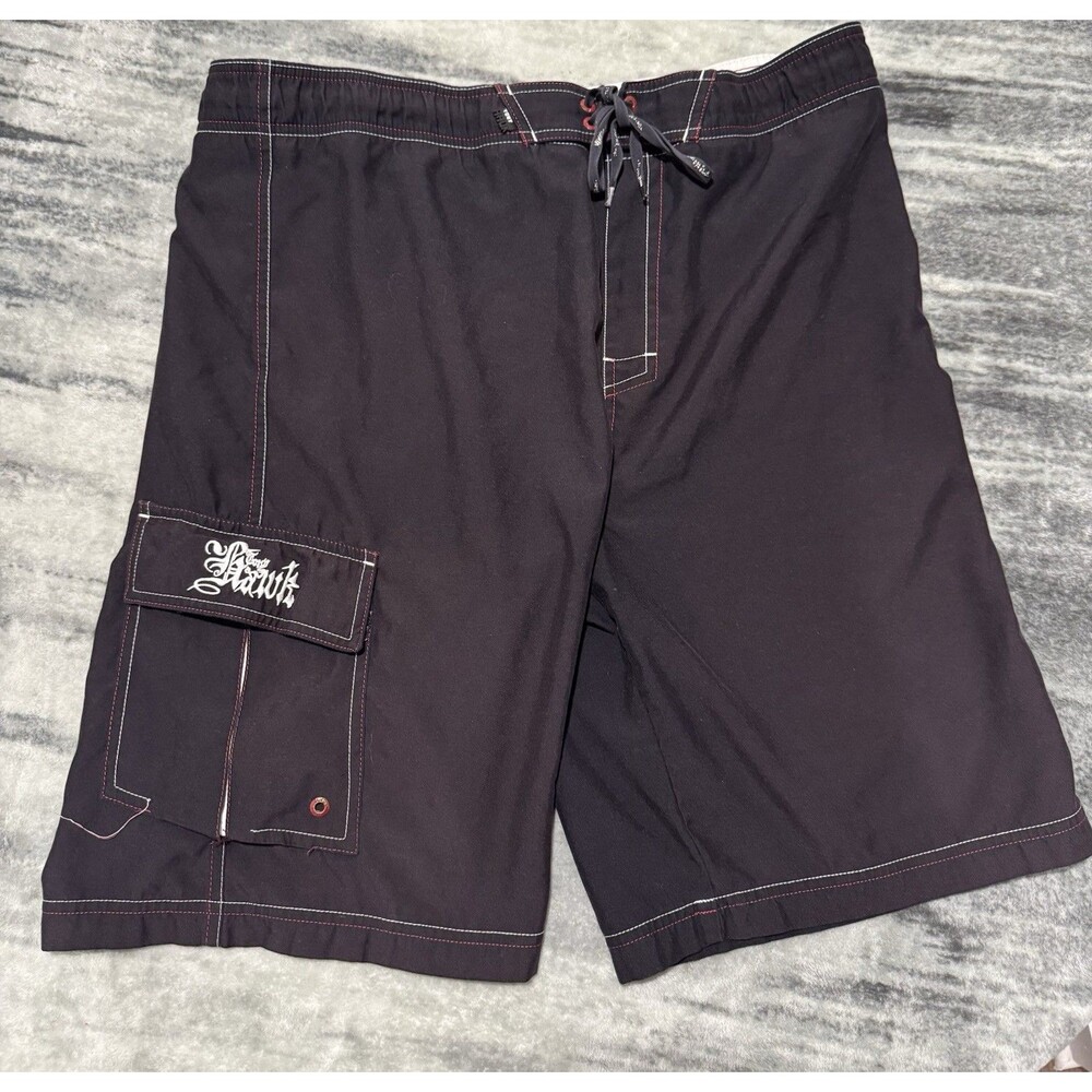 Y2k Tony Hawk Swim Pool Beach Board Shorts Mens Medium Black / Red Embroidery